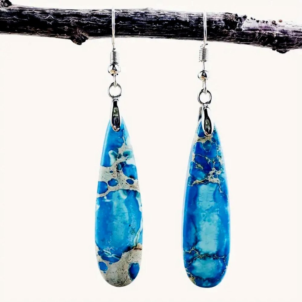 Stunning Shades Of Blue Boho-Style Natural Imperial Stone • Dangle Earrings